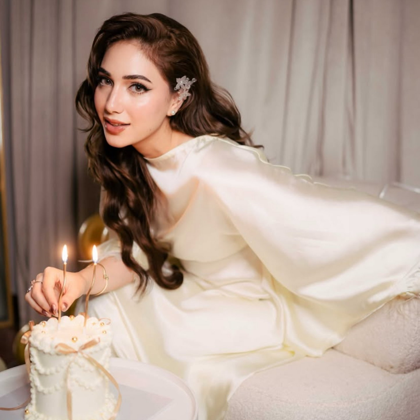 Luxe Cream Satin Kaftan