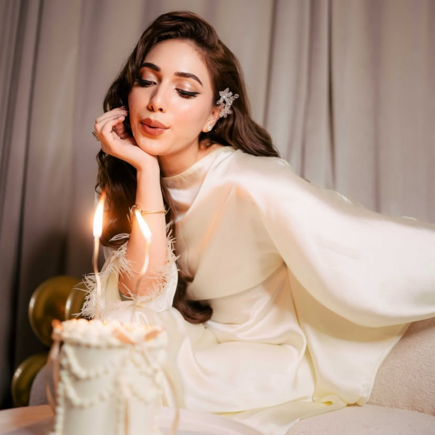 Luxe Cream Satin Kaftan