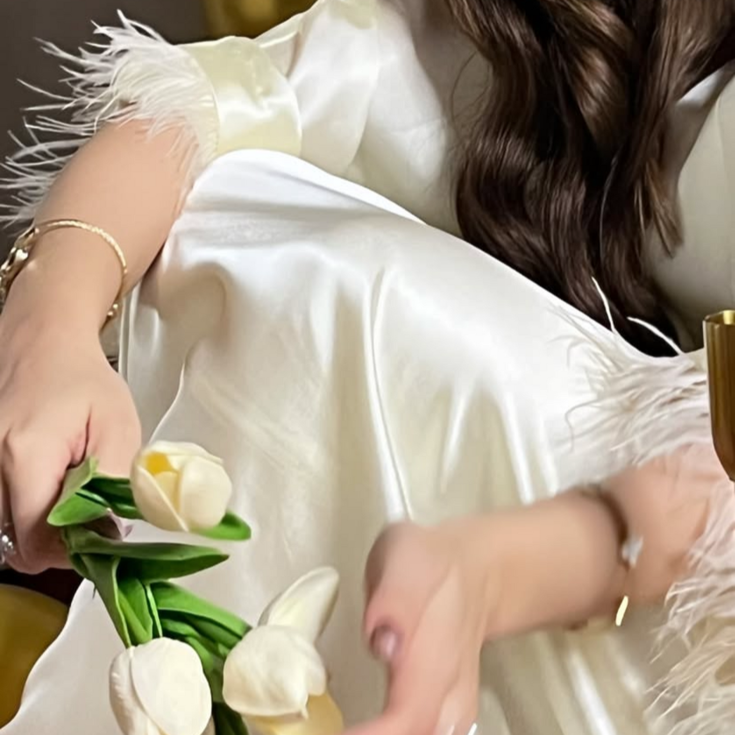 Luxe Cream Satin Kaftan