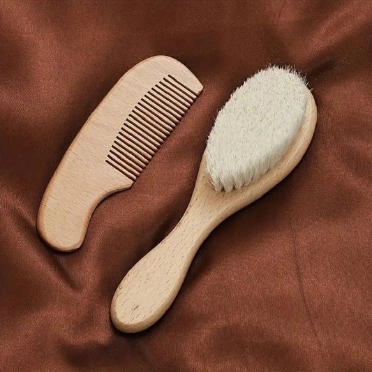 2pc wooden hair brush set