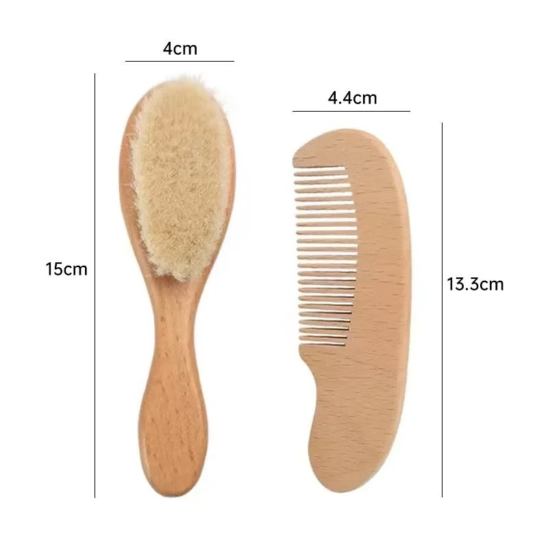 2pc wooden hair brush set