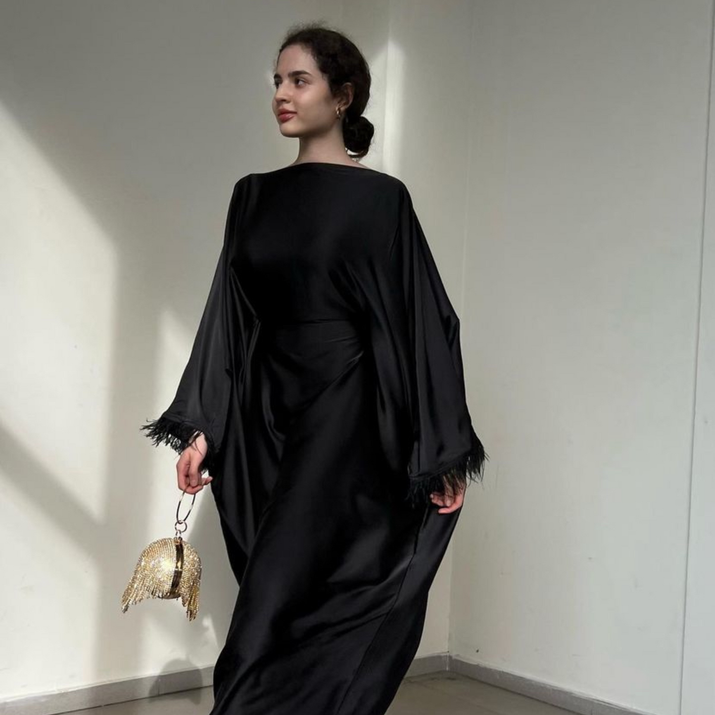 Jet Black Satin Kaftan