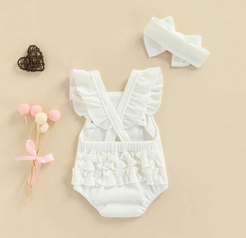 Ruffled sleeveless romper 2pc