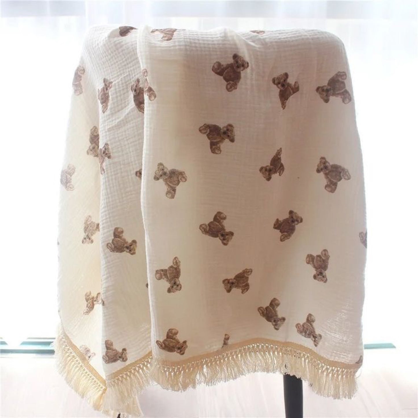 Plush bear muslin blanket/swaddle