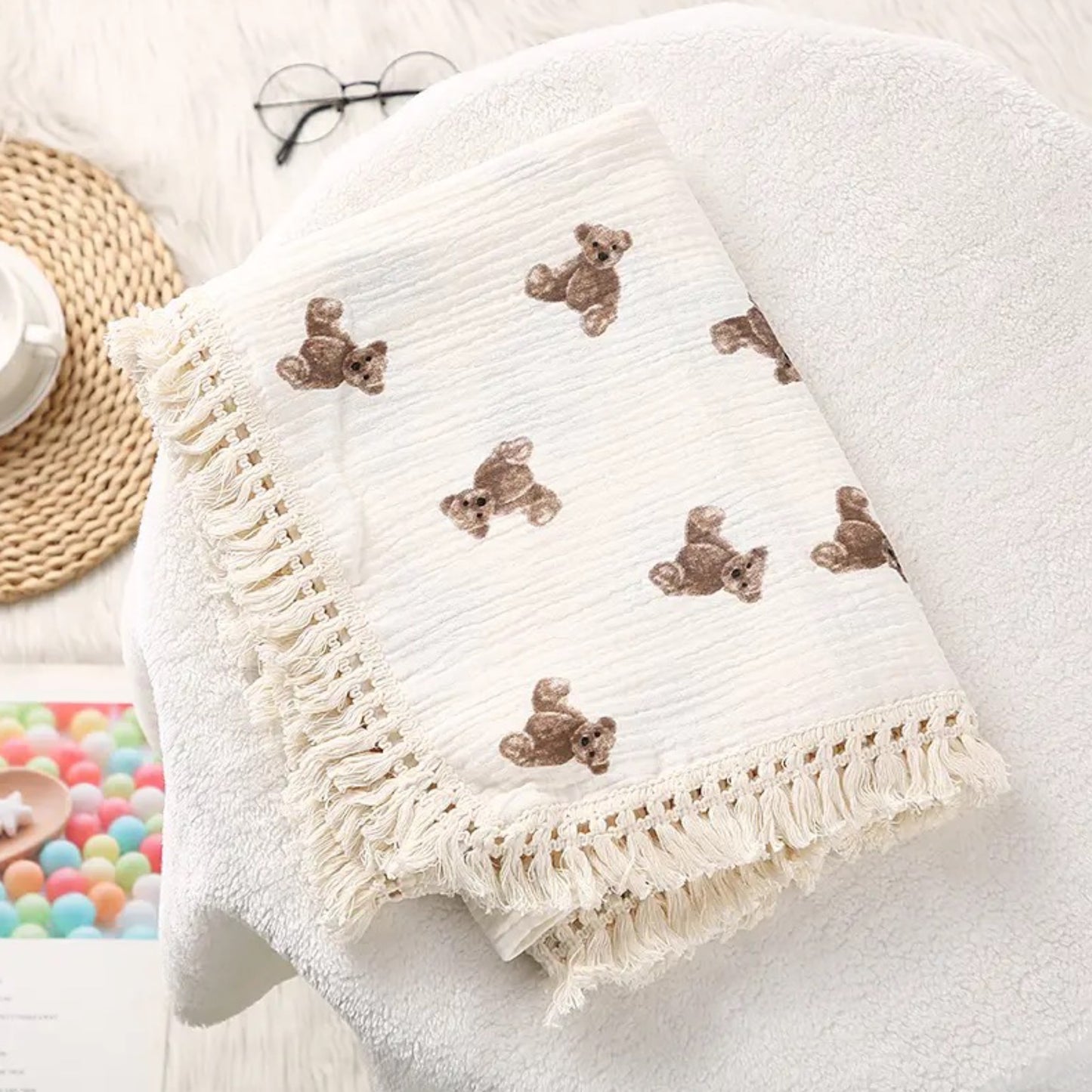 Plush bear muslin blanket/swaddle