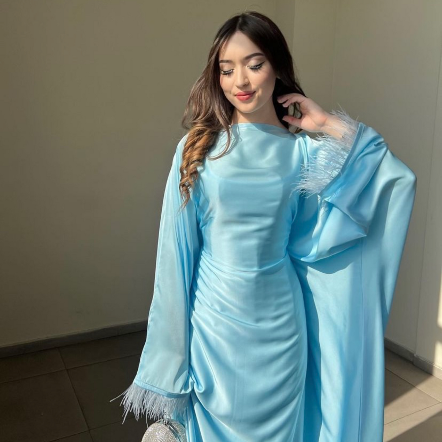 Sky Blue Satin Kaftan