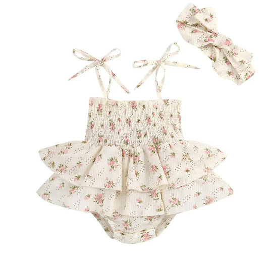 Pink ruffled romper 2pc