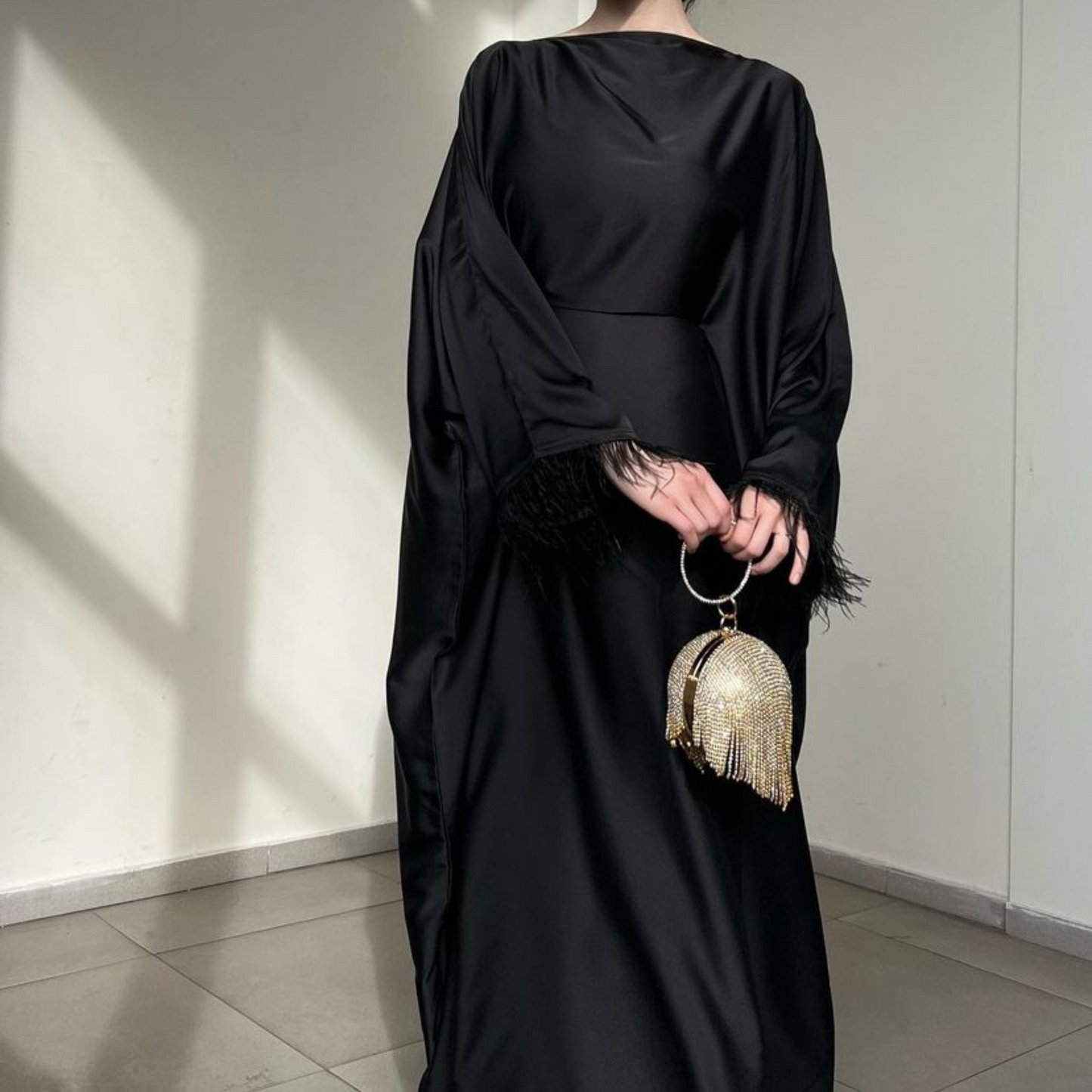 Jet Black Satin Kaftan