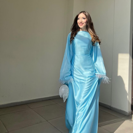 Sky Blue Satin Kaftan