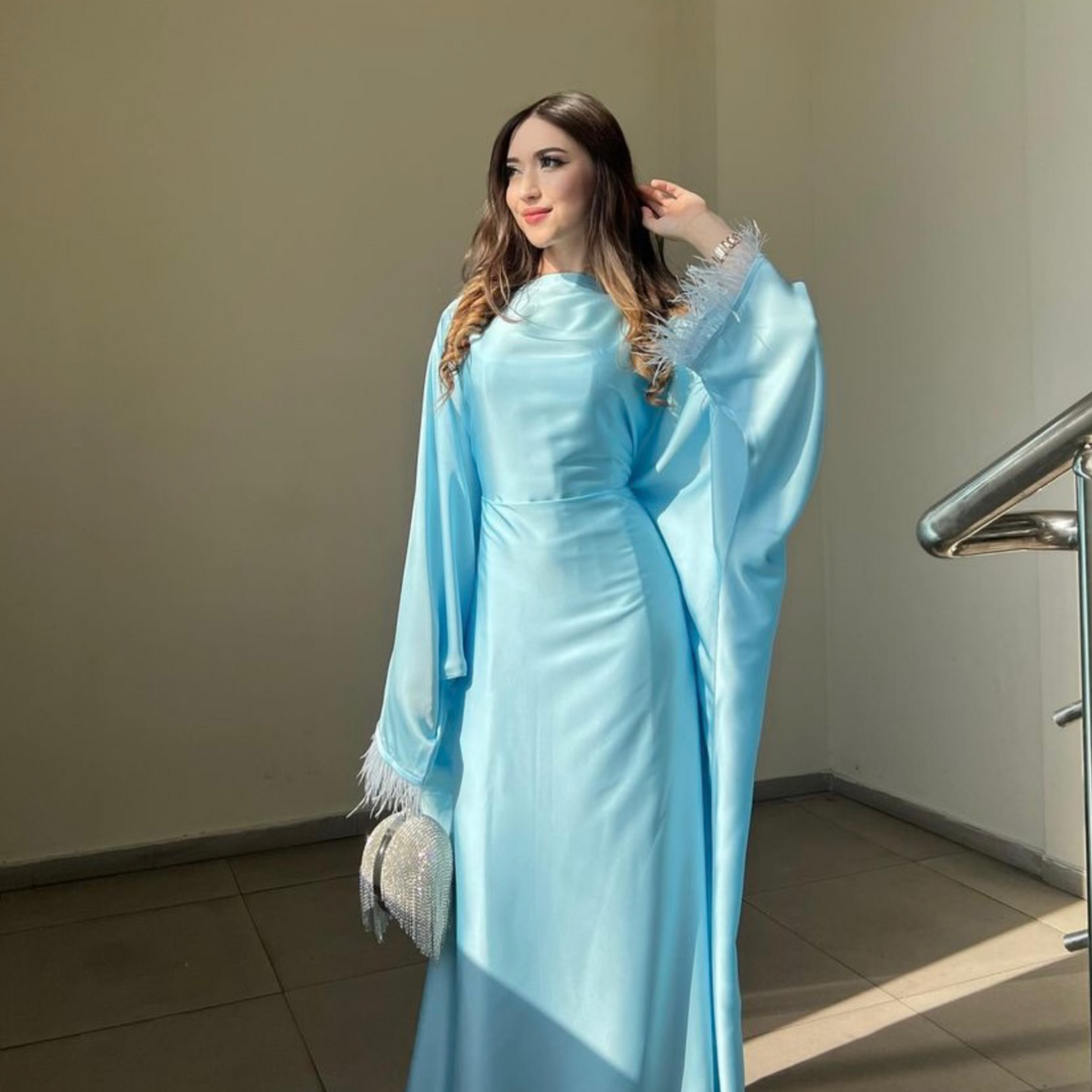 Sky Blue Satin Kaftan